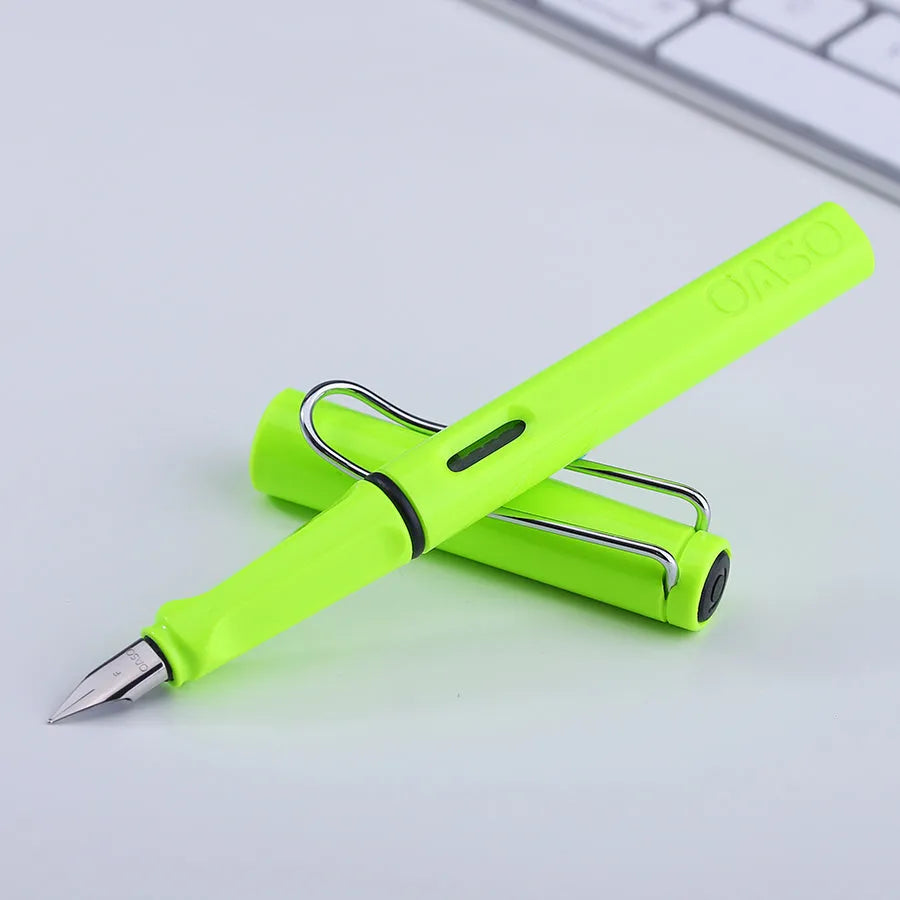 Plastic ink sac pen in multiple colours with 0.5mm steel nib and refill ink sacs