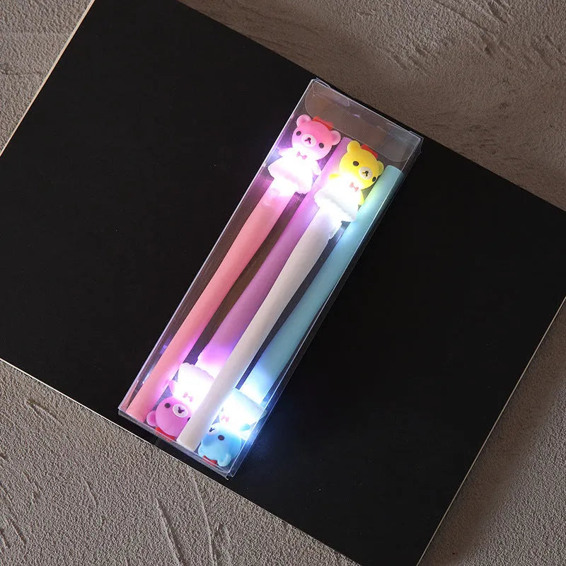 Glow in the dark stationery pen set with 0.5mm tip, plastic shell, designs of Bear, Unicorn, and Pony