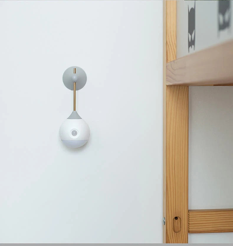 Intelligent Human Body Induction Bedside Table Lamp in Morandi grey or walnut with magnetic base