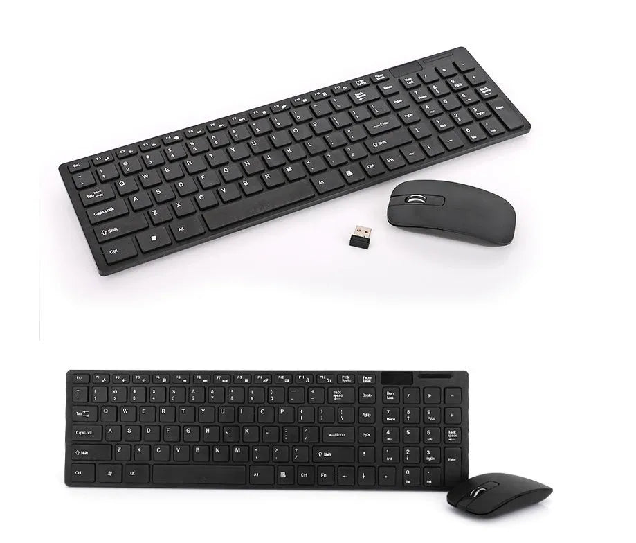 HK-06 wireless keyboard and mouse set, black, with shared USB receiver, 2.4GHz, 10m range, chocolate mute keys