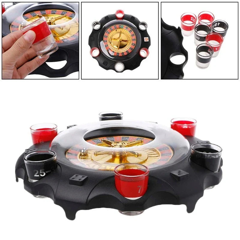 Electric Russian Lucky Wheel Roulette Wine Set with spinning wheel and shot glasses