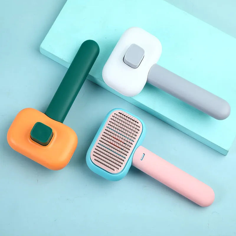 Pet cat dog hair brush comb with open-knot stainless steel teeth and plastic handle, 18 x 9.5cm, in Smoke Grey colour