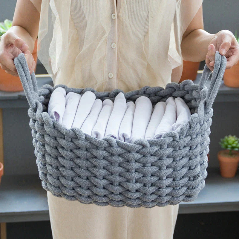 Nordic Wind Hand-woven Thick Cotton Rope Storage Box in white and grey
