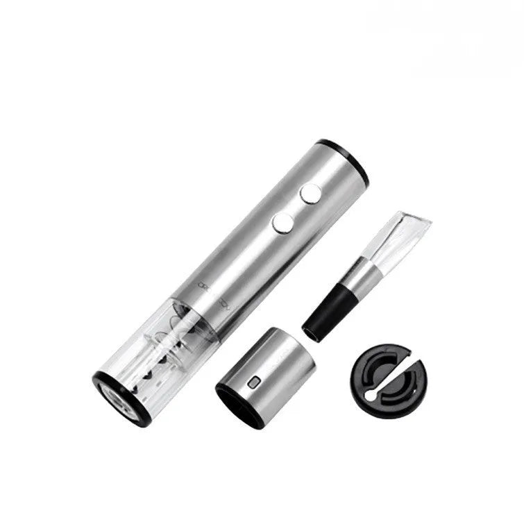 Silver electric corkscrew wine bottle opener with stainless steel finish in a gift box set