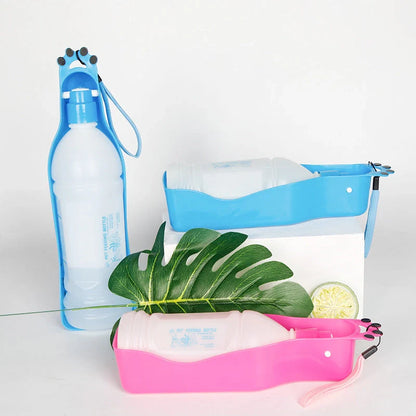 Portable pet cup drinker in pink, 600ML capacity, with one-hand operation for easy pet hydration