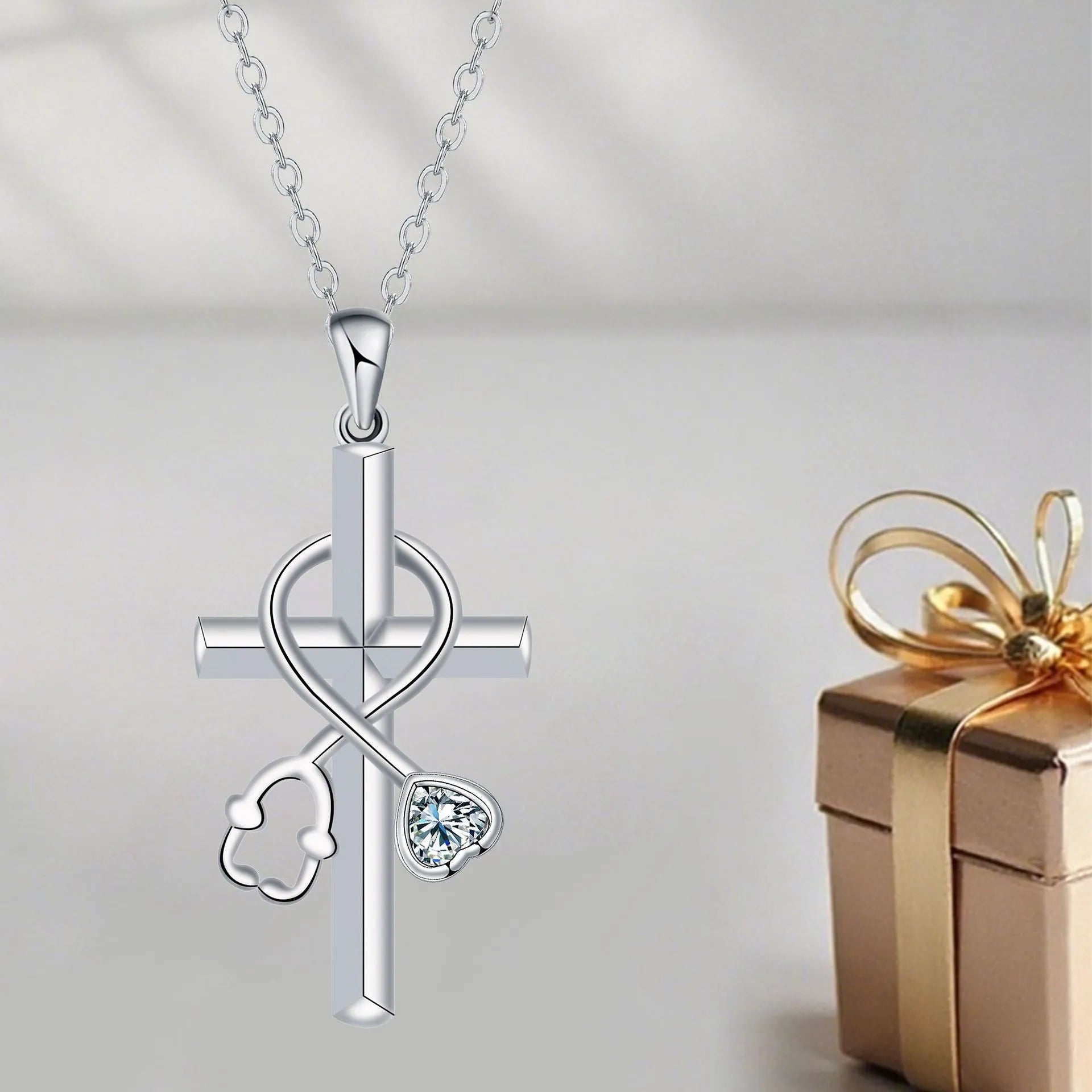 Women's copper necklace with stethoscope pendant and cross chain design
