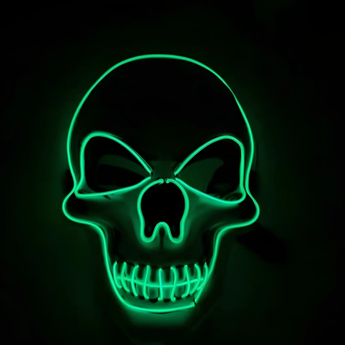 LED illuminated skull Halloween mask with adjustable strap and multiple light settings