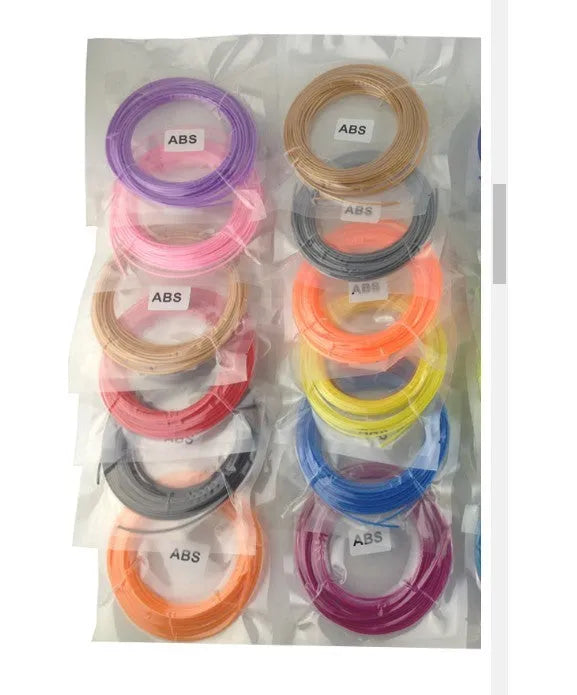 3D printing pen filament set with 20 colours of ABS and PLA strip in neutral self-sealing bag