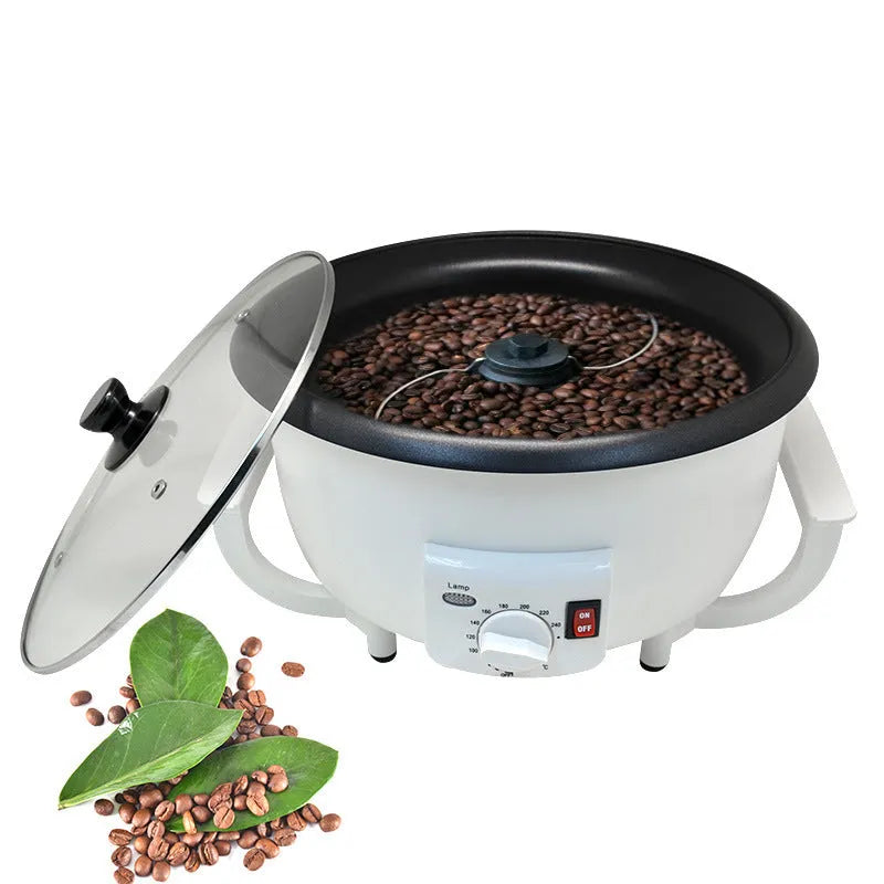 Oblate white coffee bean roasting machine with 750g capacity and 225mm base diameter