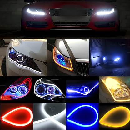 2-piece flexible 45cm LED angel eye DRL strips in white for car headlights, waterproof soft tube design