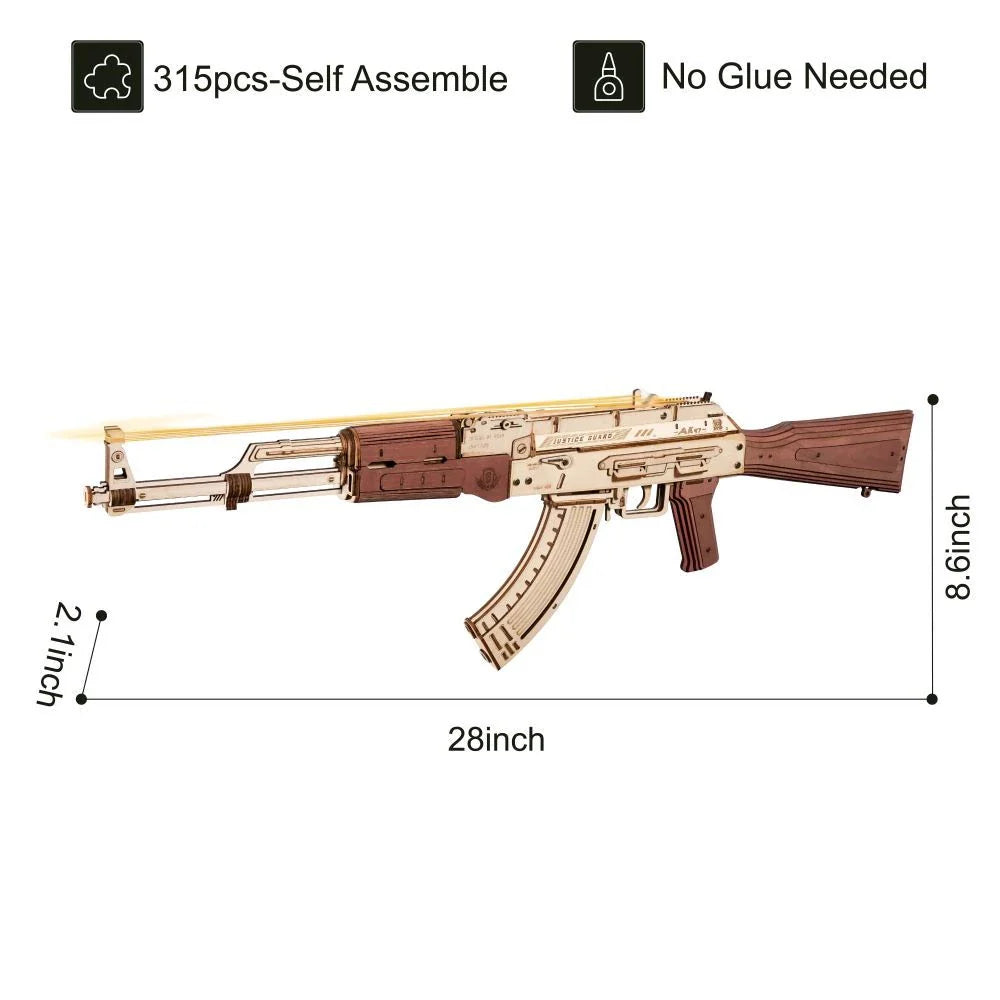 Precision Wooden AK-47 Rifle with Authentic Design, Dual Firing Modes, and Detachable Magazine