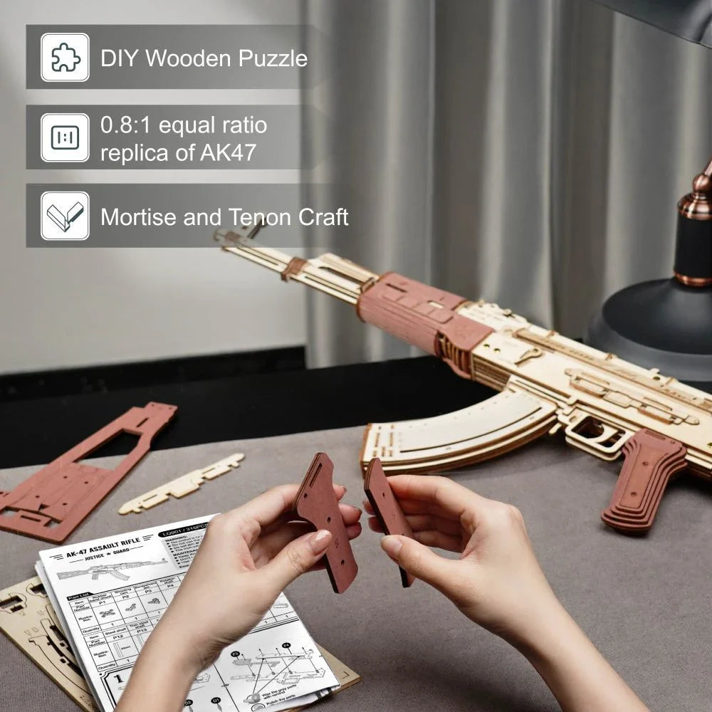 Precision Wooden AK-47 Rifle with Authentic Design, Dual Firing Modes, and Detachable Magazine