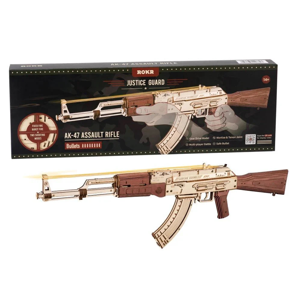 Precision Wooden AK-47 Rifle with Authentic Design, Dual Firing Modes, and Detachable Magazine