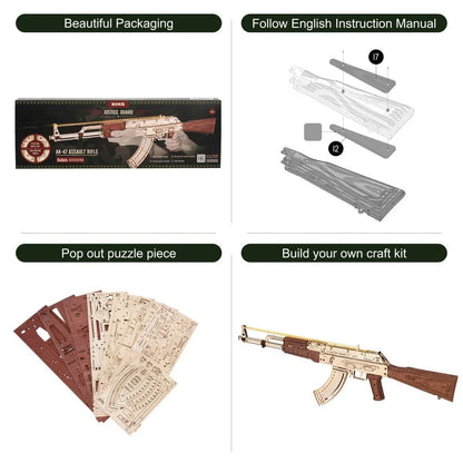 Precision Wooden AK-47 Rifle with Authentic Design, Dual Firing Modes, and Detachable Magazine