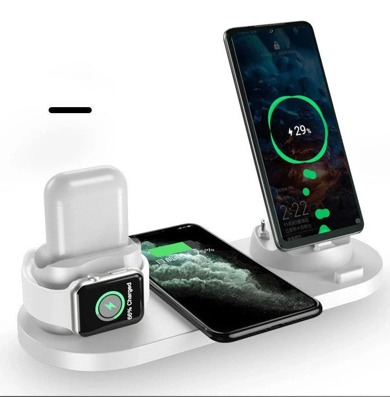 WS5 six-device wireless charger showing compact 23cm design with multiple phone charging positions