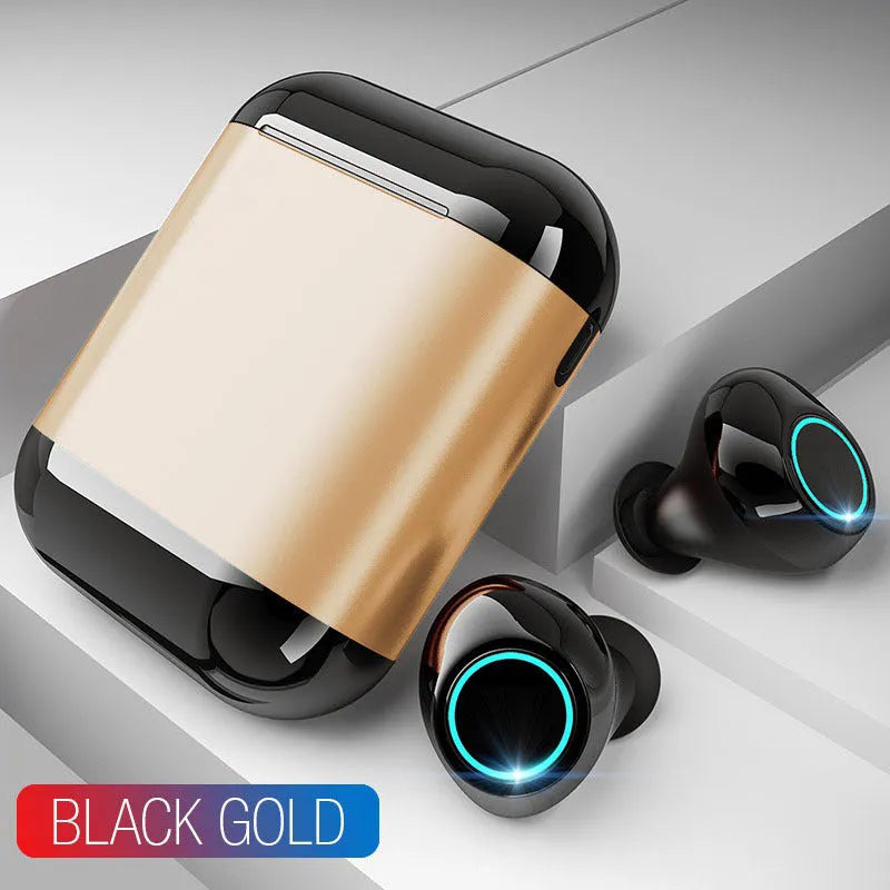 Black true wireless stereo Bluetooth earbuds with charging case.