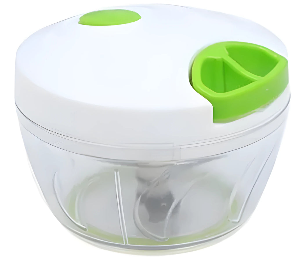 Green manual food chopper with three stainless steel blades and 500ml capacity