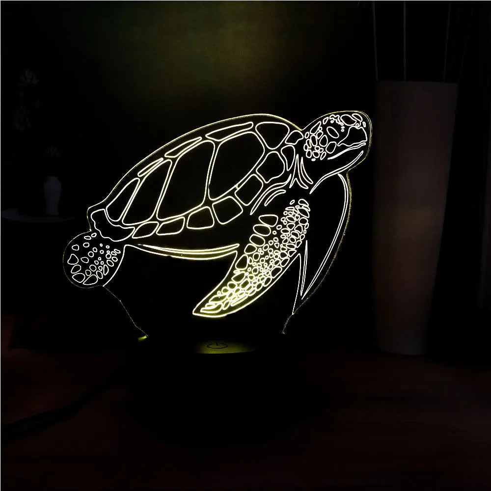 3D green turtle shaped LED night light with acrylic shell and multi-colour illumination
