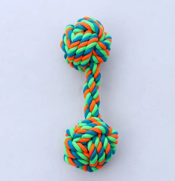 Dog cotton rope toy made from natural cotton rope for chewing and interactive play, random colour.