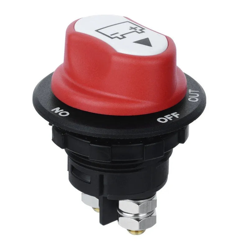 Car yacht RV battery switch with detachable red knob, 50A 100A 200A ratings, plastic body