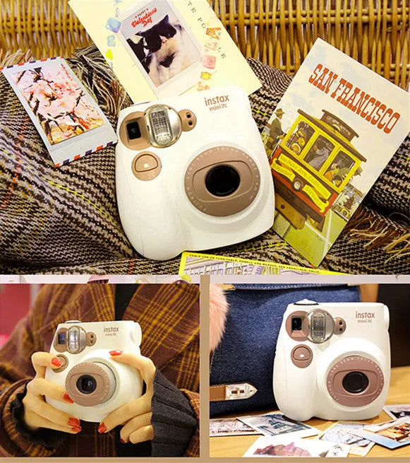 Mini 7s upgrade instant camera in coffee colour with telescopic lens