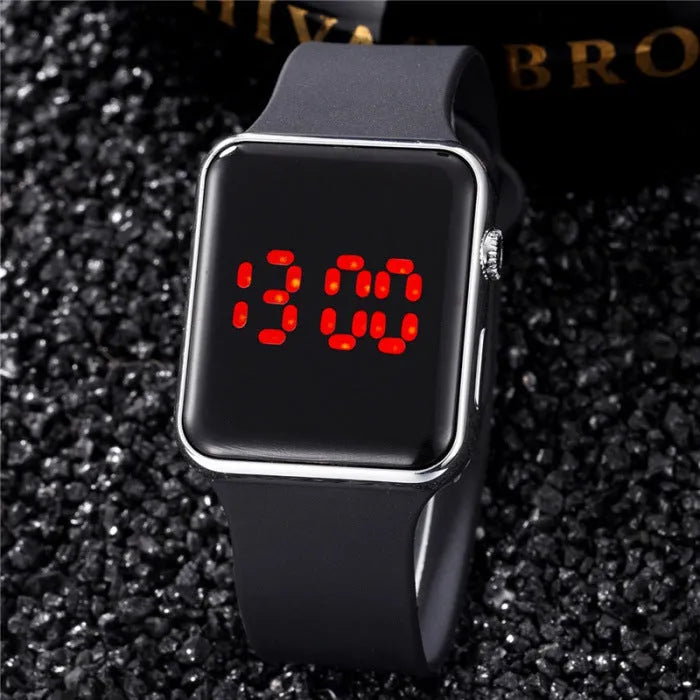 TIMARCO digital wrist watch with black LED round dial and silicone strap