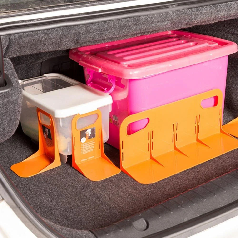 Multifunctional car trunk organizer with shake-proof design in grey and orange