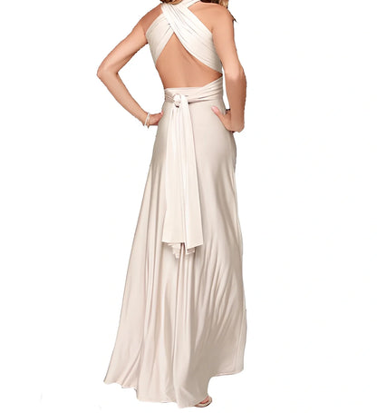 Women's khaki multiway bandage maxi dress with long straps, backless lace design, floor-length 158cm swing skirt in polyester milk silk