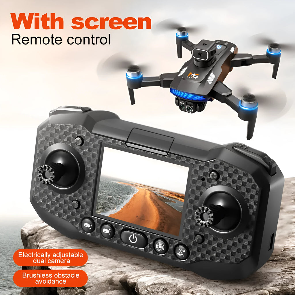Black UAV drone with 8K camera, brushless motor, and obstacle avoidance optical flow system