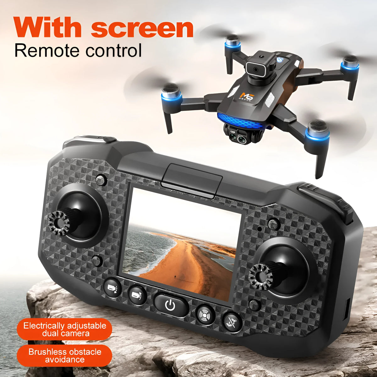 Black UAV drone with 8K camera, brushless motor, and obstacle avoidance optical flow system
