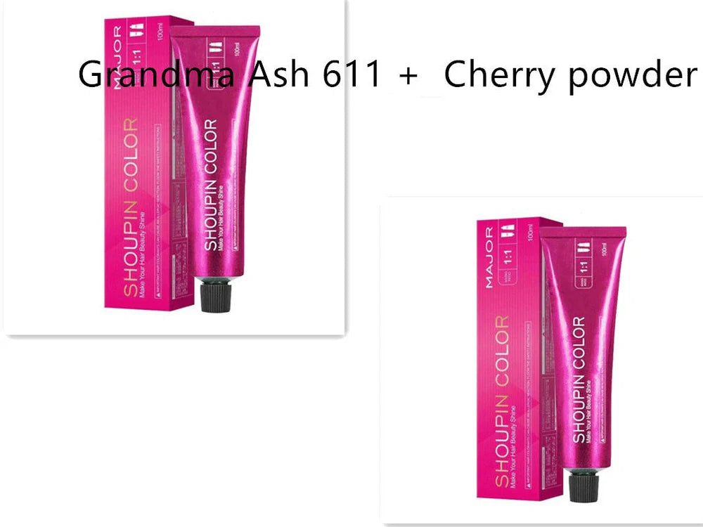 Ammonia-free hair dye 100ml tube with colour chart showing 40+ shades including WG75 cold brown and C5-66 purple