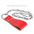 Black leather weight lifting belt ring with chain for squat belt attachment
