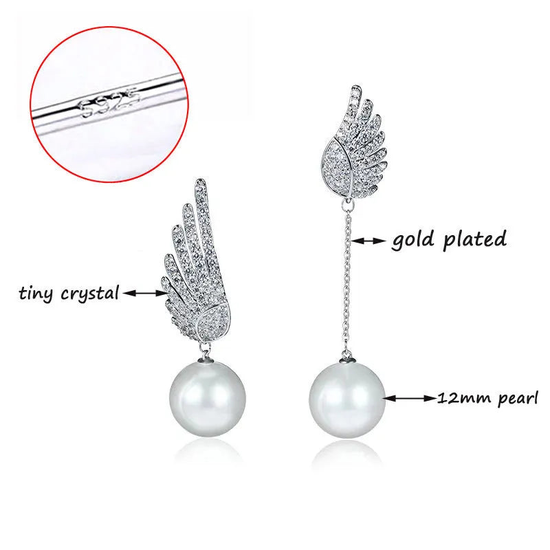 Platinum colour angel wing earrings with gemstone settings on diamond-treated silver