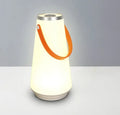 White rechargeable LED bedside lamp with warm light and adjustable brightness settings