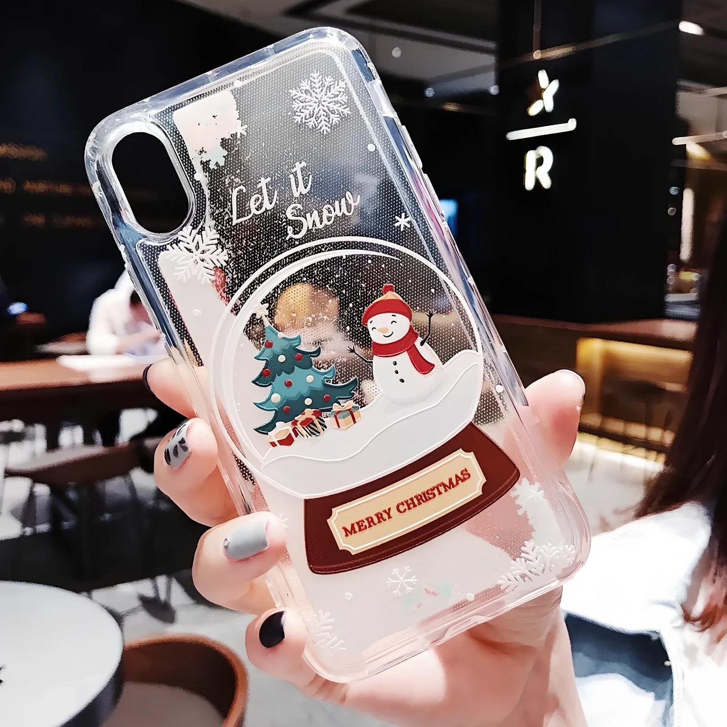 TPU iPhone case with snowflake and sand Christmas pattern, anti-fall design for Apple models 6-11