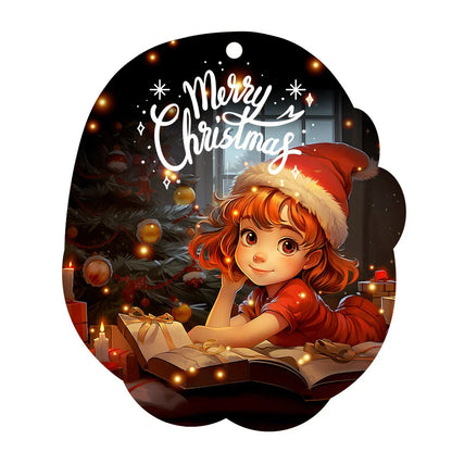 A charming acrylic car-shaped ornament with vibrant colors and a reflective finish, perfect for Christmas decor.