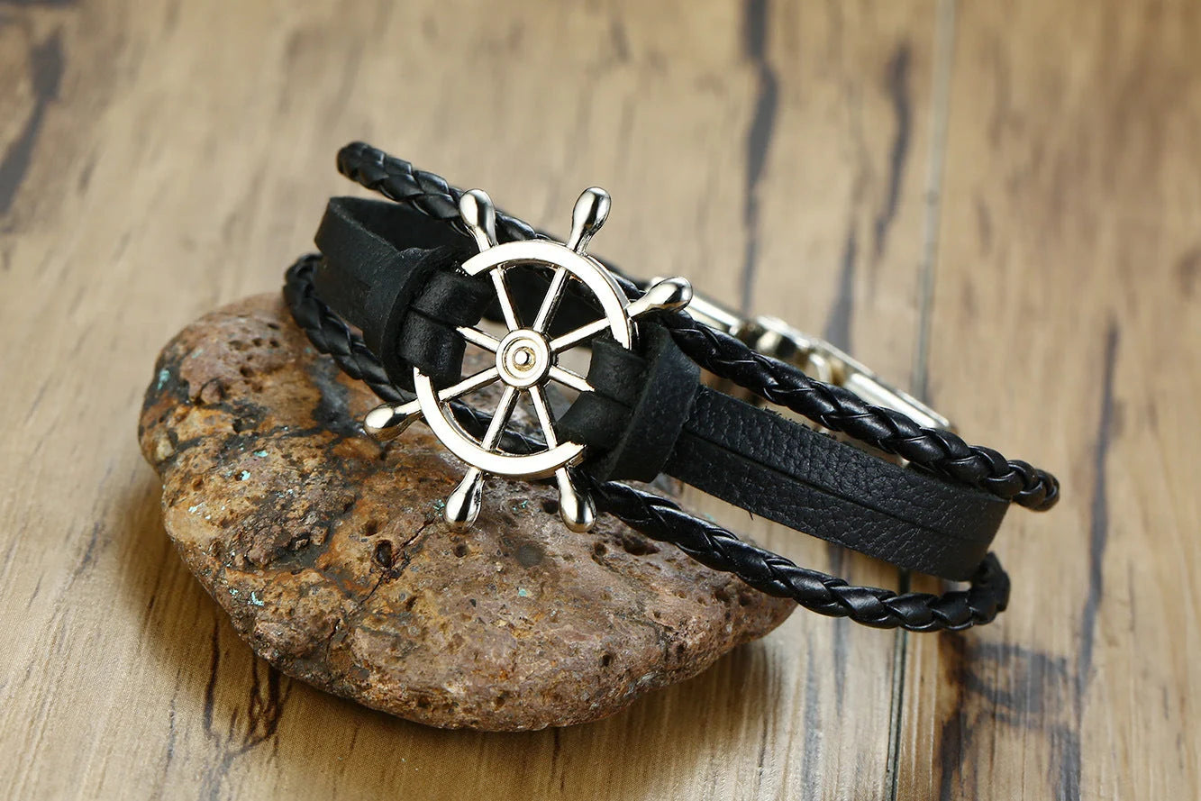 Alloy lucky figure 8 leather bracelet with adjustable leather strap and stainless steel accents