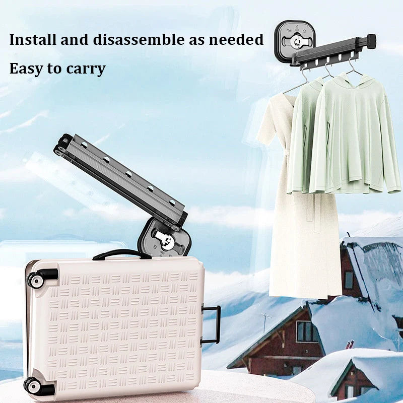 Aluminum retractable clothes drying rack mounted on wall with suction cups