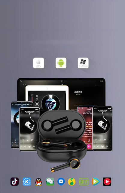 Smart noise cancelling wireless headphones in black with charging case and silicone ear tips