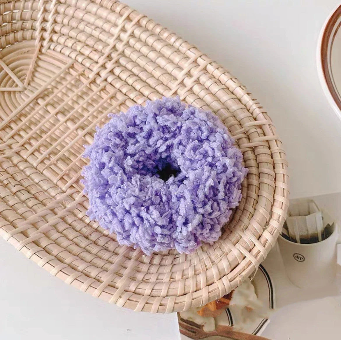 Korean style luminous hair circle plush head rope lady cloth hair tie in various colours