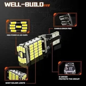 45 SMD 4014 LED canbus bulb with T15 W16W socket, 25mm long, super bright brake and reversing light