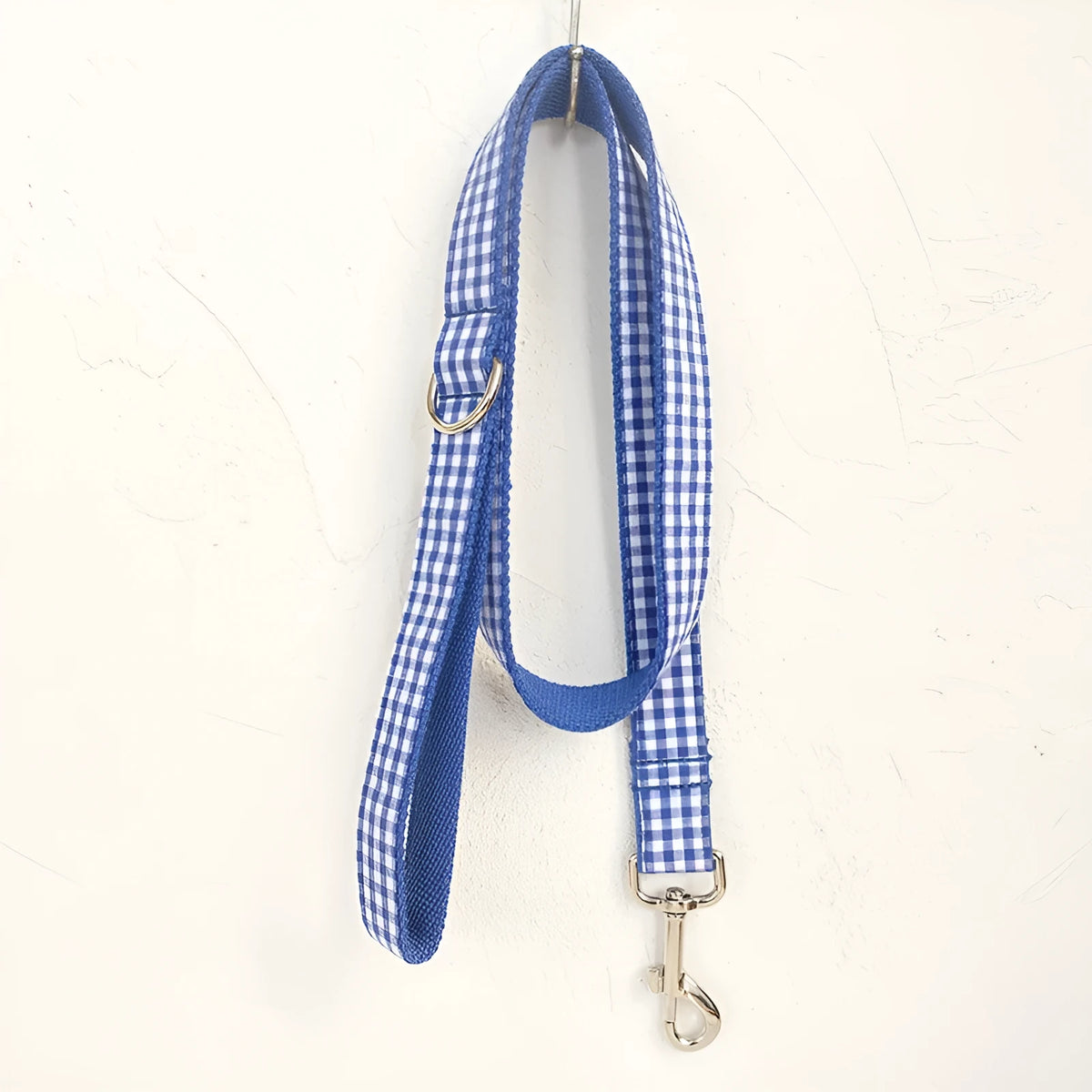 Blue polyester dog leash with adjustable buckle, available in multiple sizes for pets