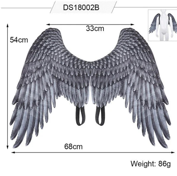 Kids' 3D angel wings in white and black for Halloween and cosplay