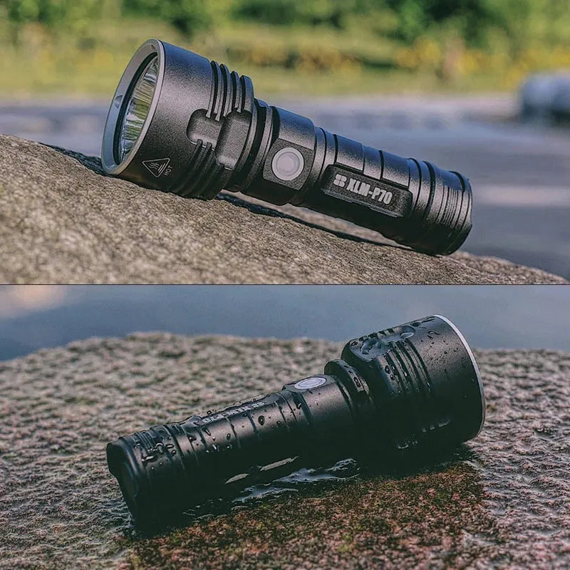 Rechargeable super bright LED flashlight with focusing beam and aluminum alloy body