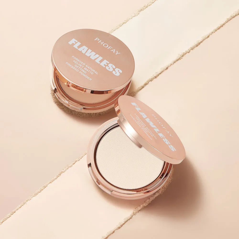 PHOFAY Matte Setting Pressed Powder 8g in compact case with powder puff for oil control