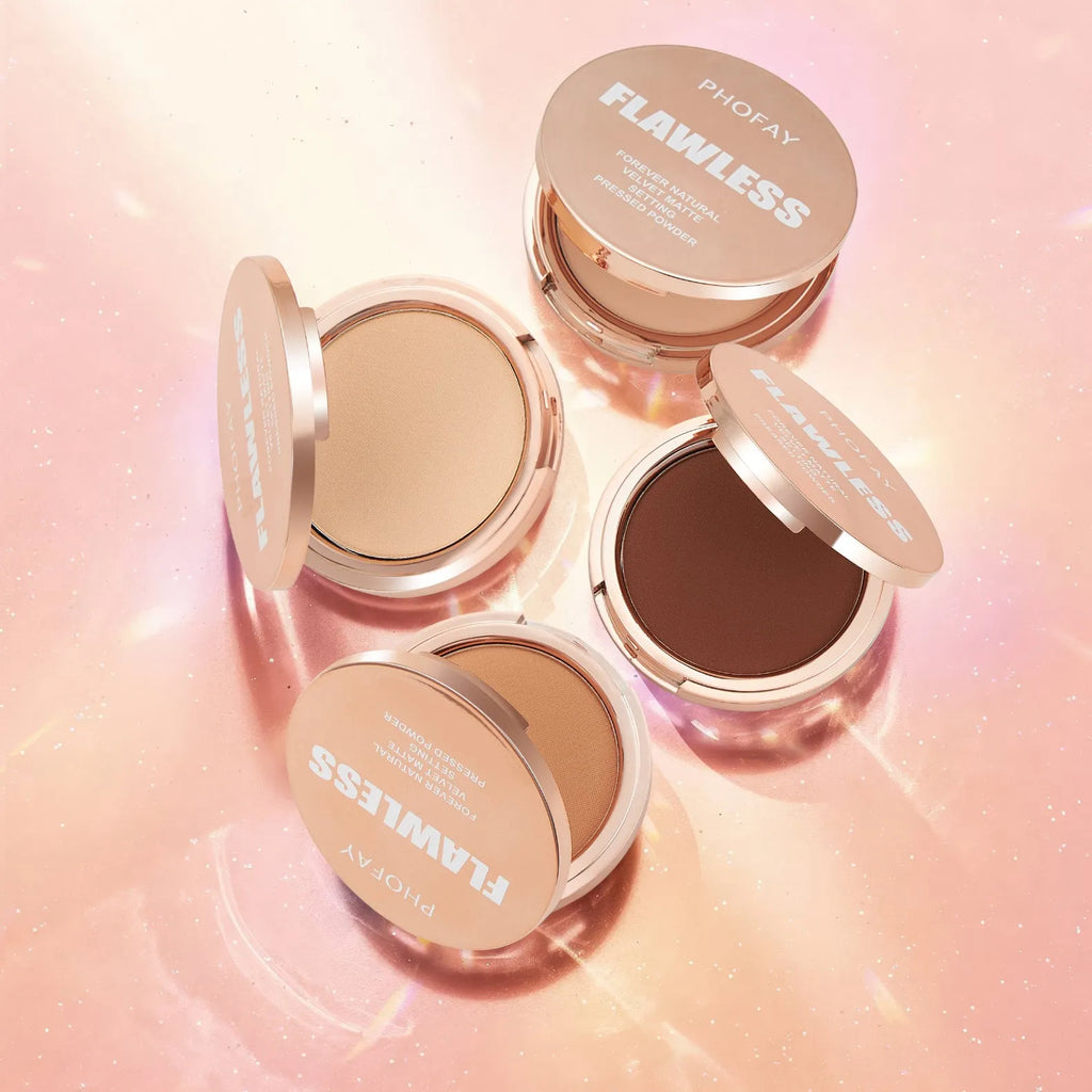 PHOFAY Matte Setting Pressed Powder 8g in compact case with powder puff for oil control