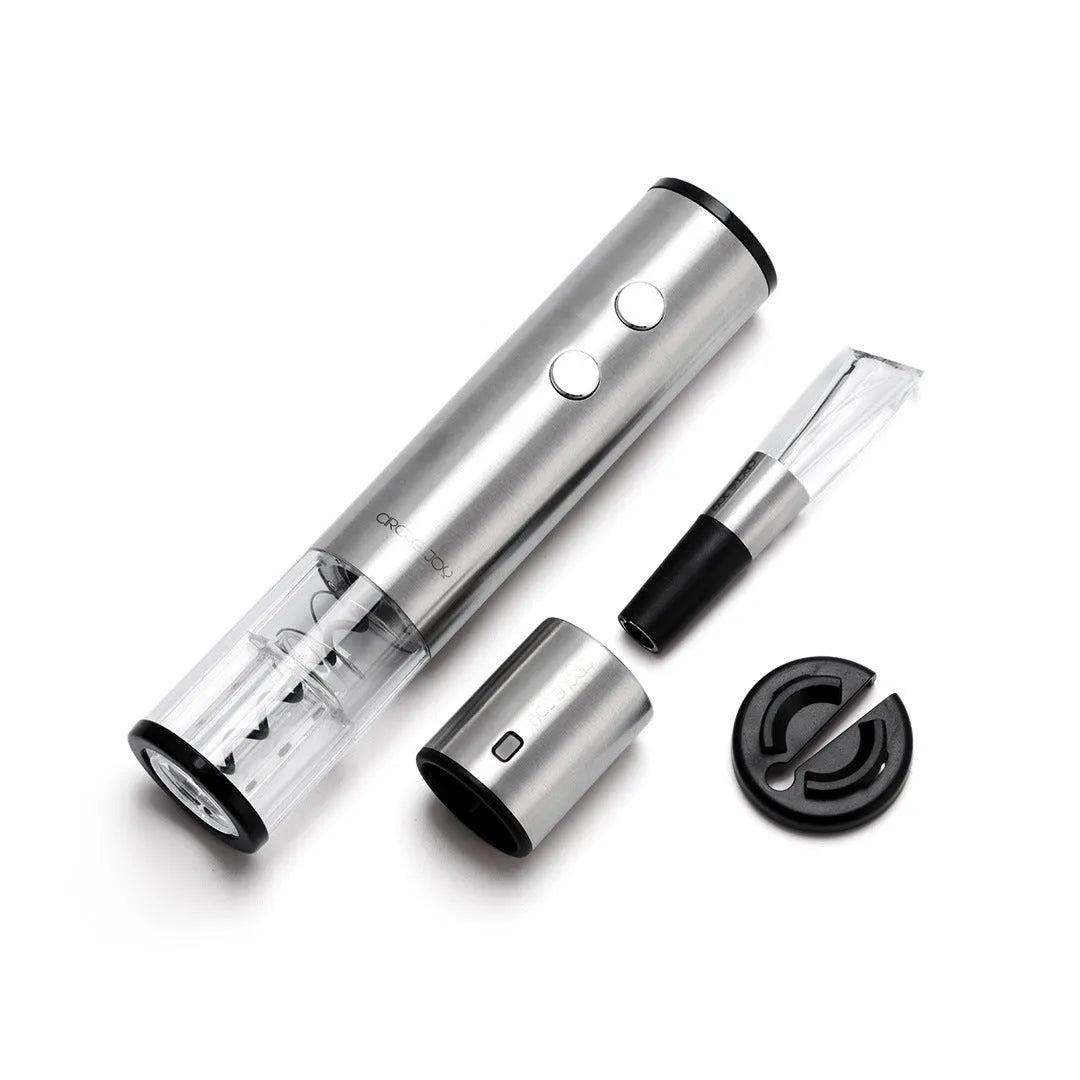 Silver electric corkscrew wine bottle opener with stainless steel finish in a gift box set