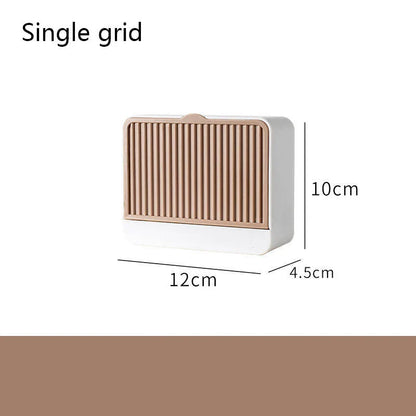Double grids soap storage box wall mounted with free drain design in white, grey, and khaki