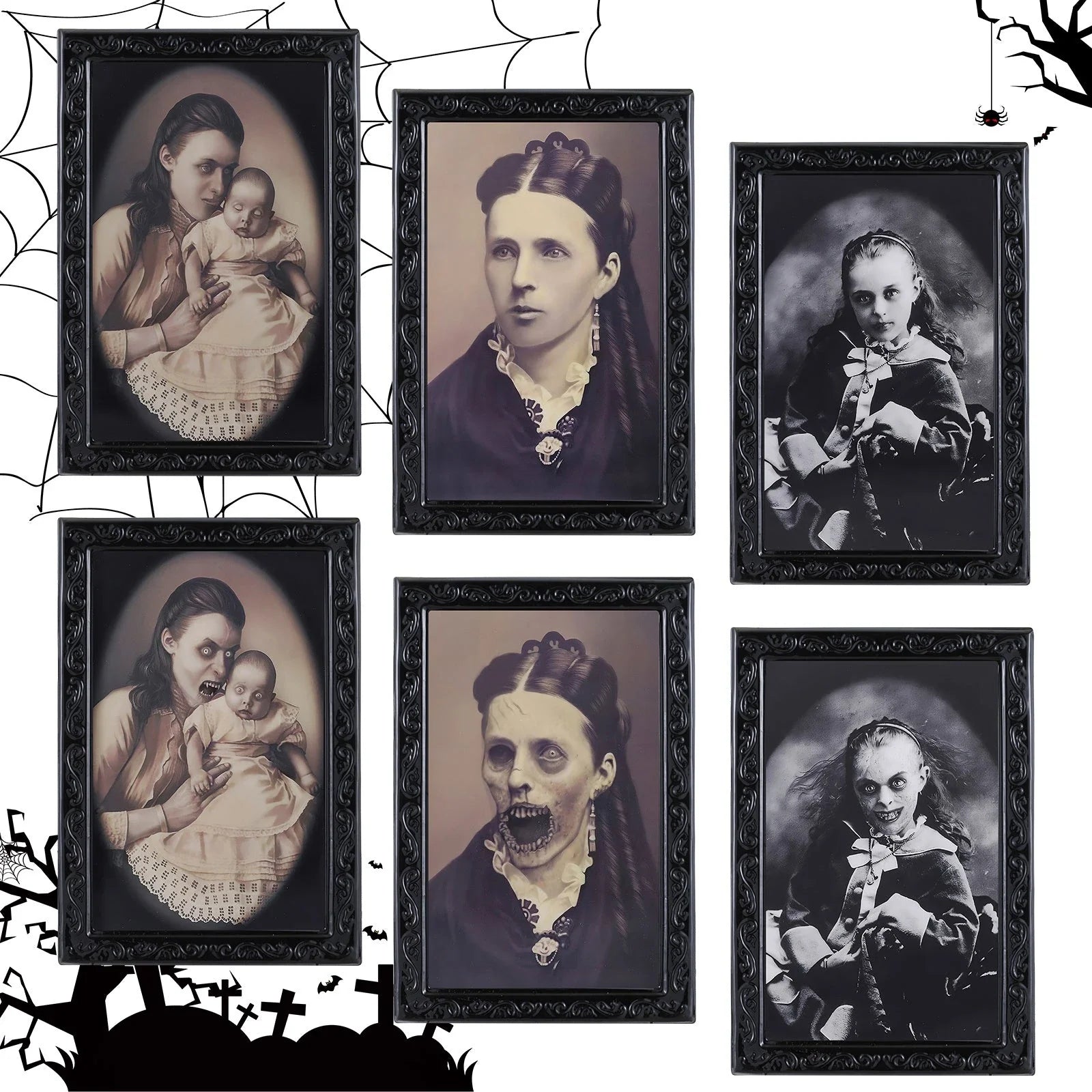 Halloween 3D changing face moving picture frame with vintage black design
