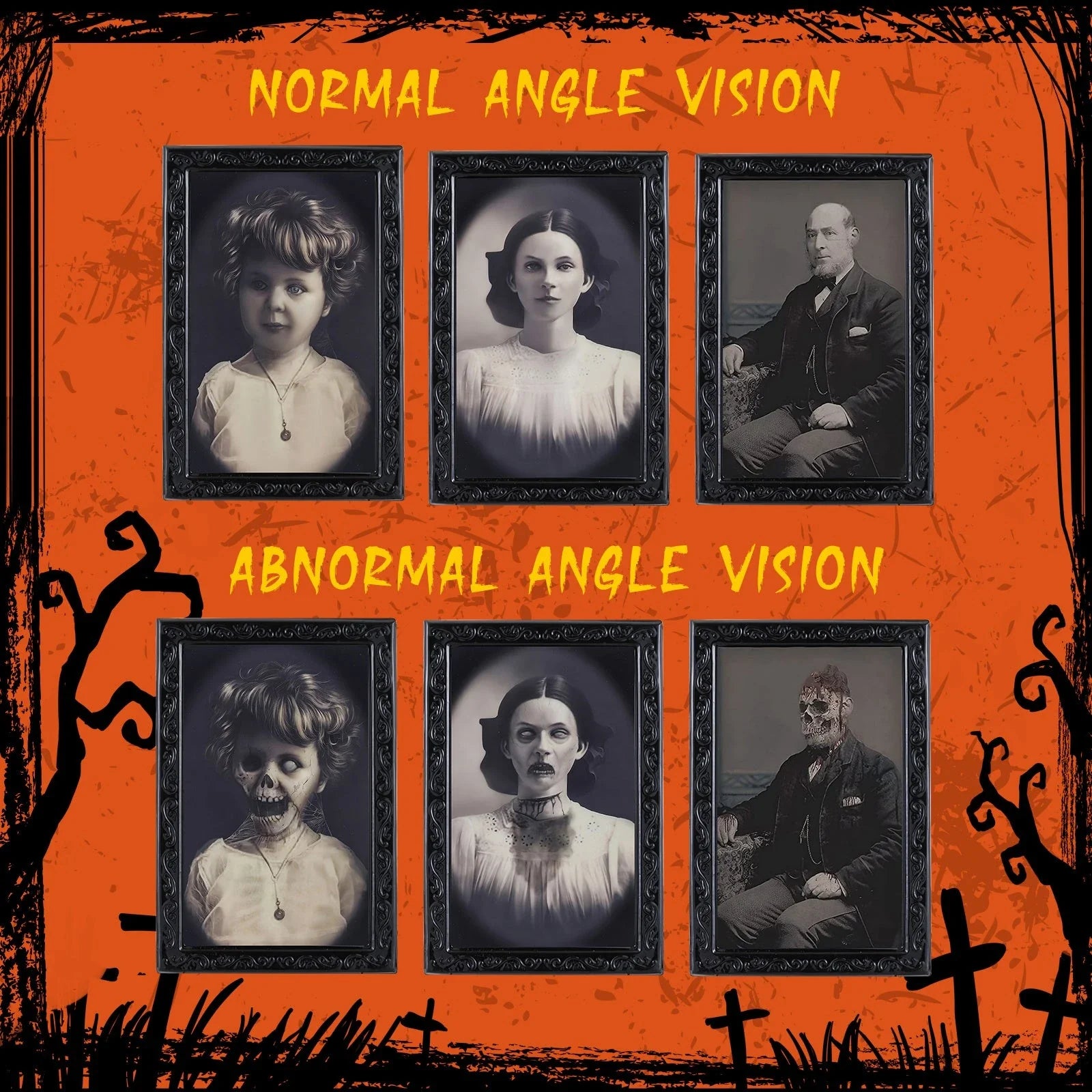 Halloween 3D changing face moving picture frame with vintage black design